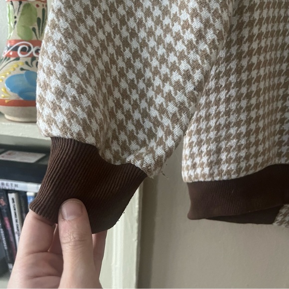 shein dazy • brown & white houndstooth snap button overcoat jacket - Picture 12 of 16